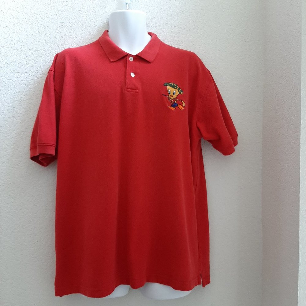 ACME Clothing Co. Looney Tunes, Red Golfing Tweety Bird, Men's XL Polo Shirt